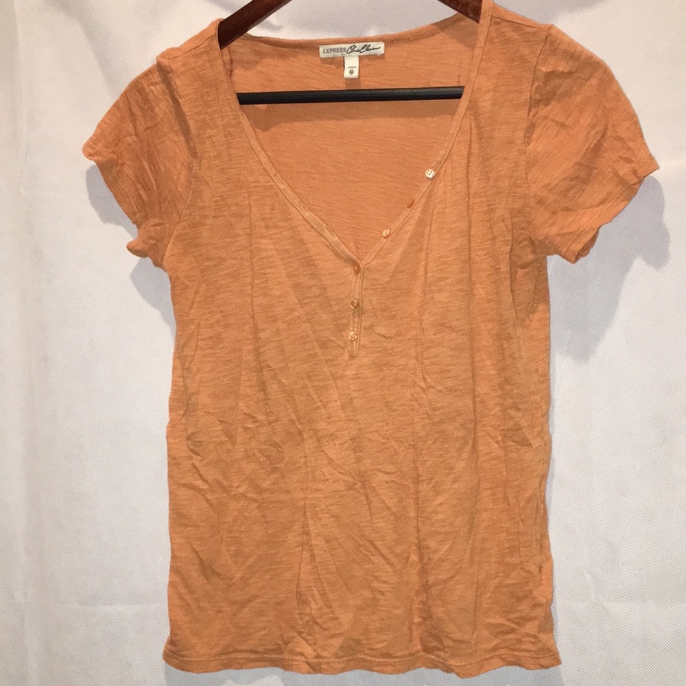 Express One Eleven V Neck Tee | Rust Orange | Size XS